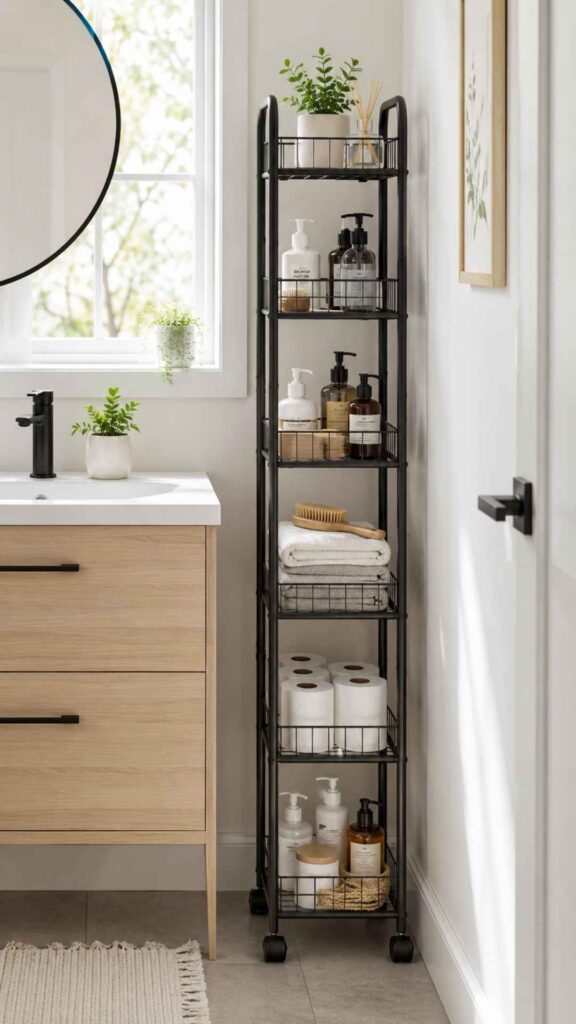 Slim Rolling Small Bathroom Storage Carts
