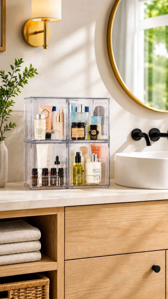 Transparent Modular Small Bathroom Storage Boxes