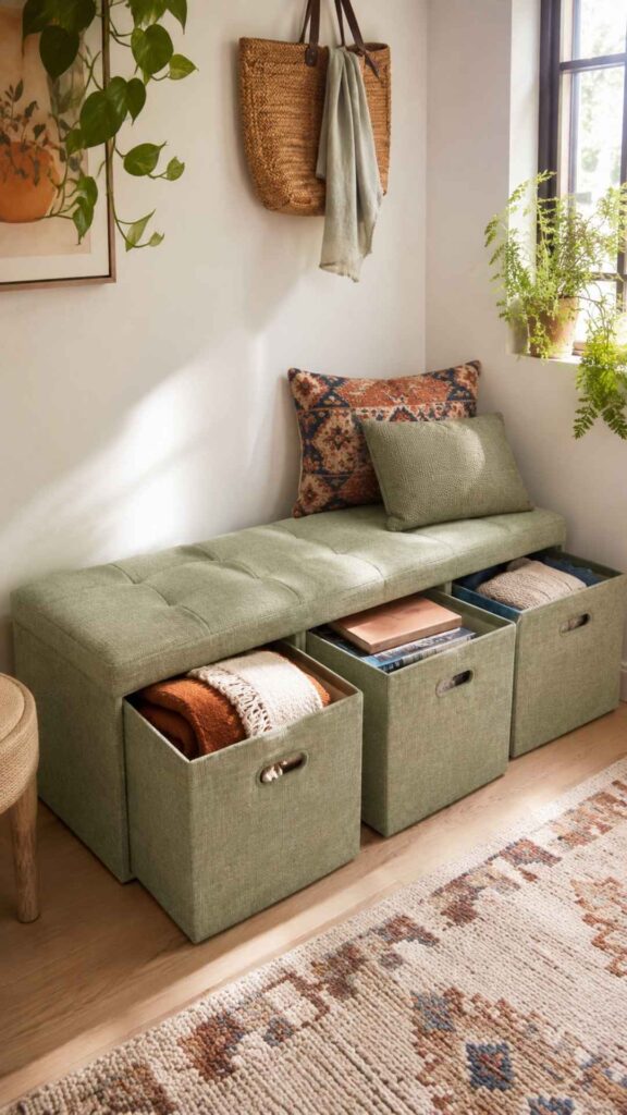 Storage Bench with Pull-Out Bins