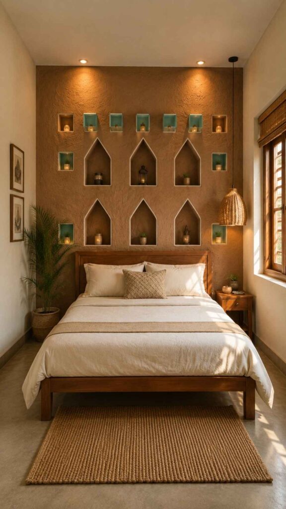 Mud Feature Wall Behind the Bed