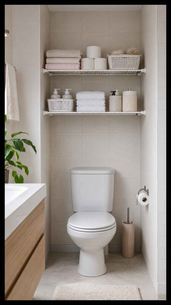 Tension Rod Shelves in the Bathroom