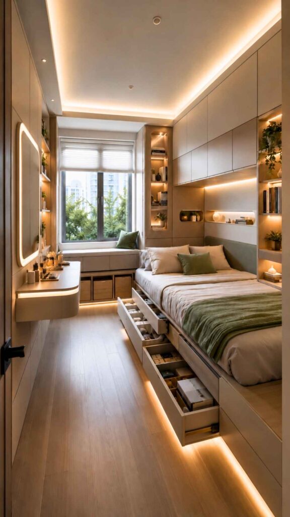 Modern Small Bedroom with a Dressing Table