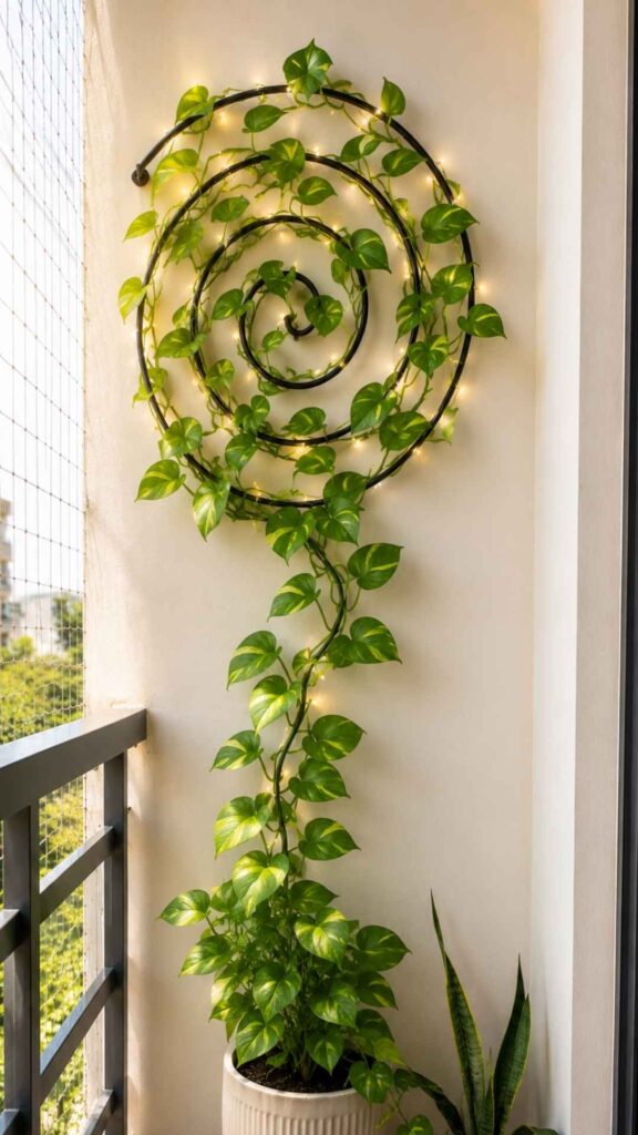 Spiral Trellis with Fairy Lights