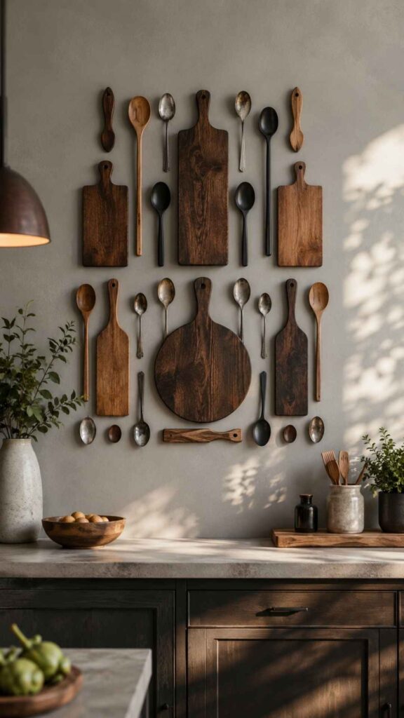 Spoons and Chopping Boards Wall Display