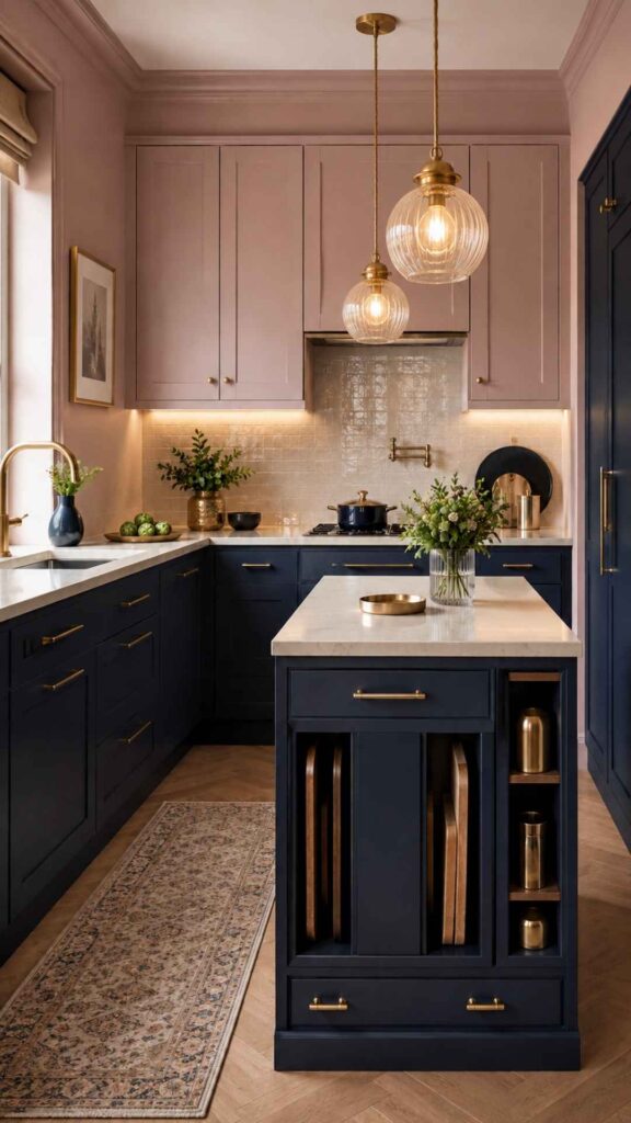 Pink and Navy Blue Kitchen Decor