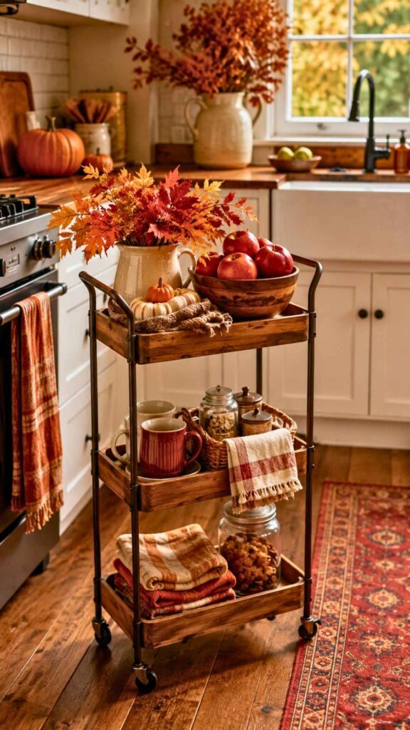 Fall Kitchen Decor Ideas with a Rolling Cart for Flexible Storage
