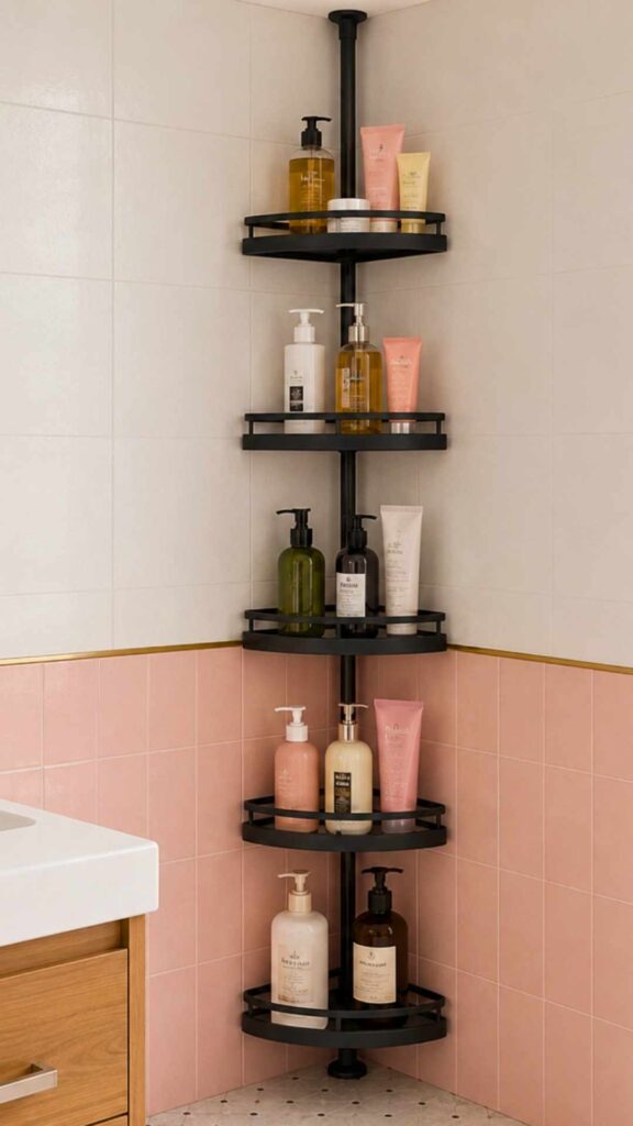 Tension Pole Corner Bathroom Organizer