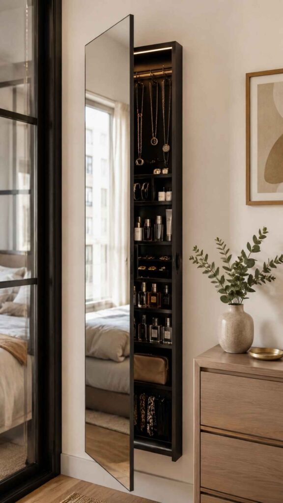 Use a Full-Length Mirror With Storage Behind It