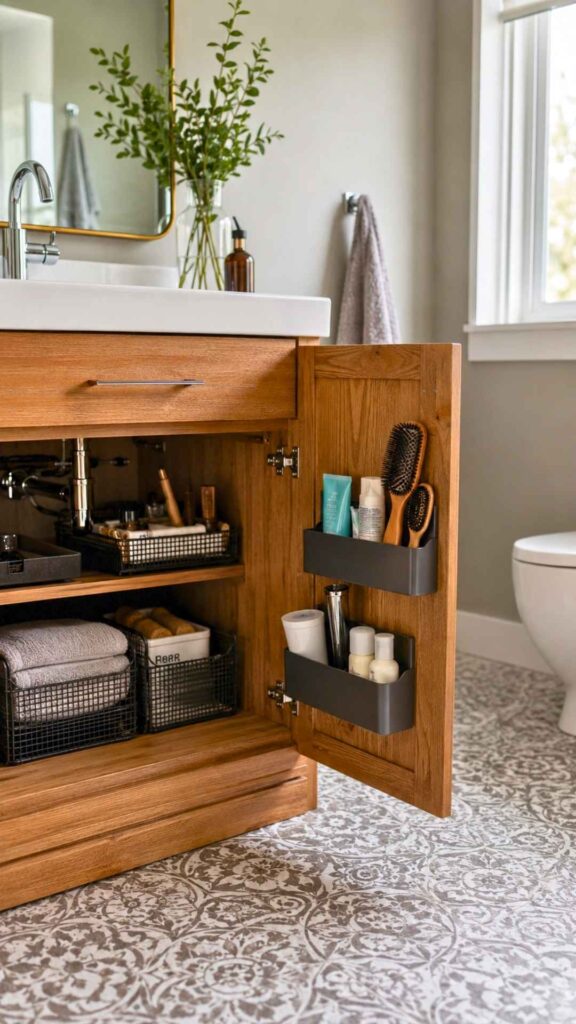 Turn the Cabinet Door into Under Bathroom Sink Storage