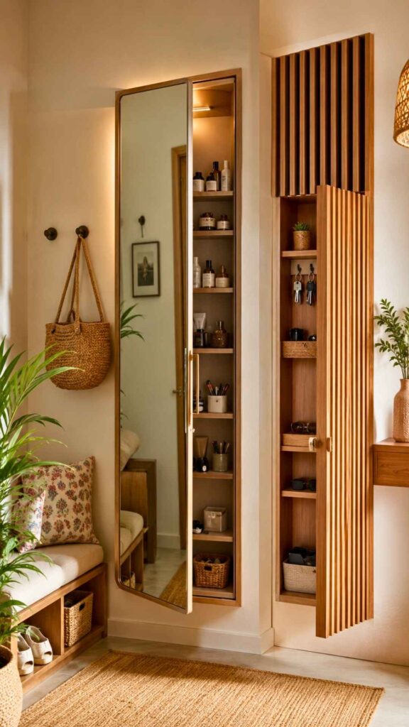 Create Storage Behind Mirrors and Decorative Elements