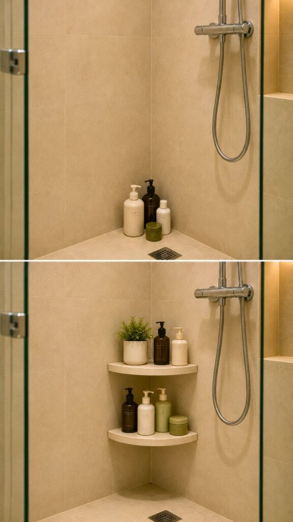 Corner Storage Created in the Shower Area