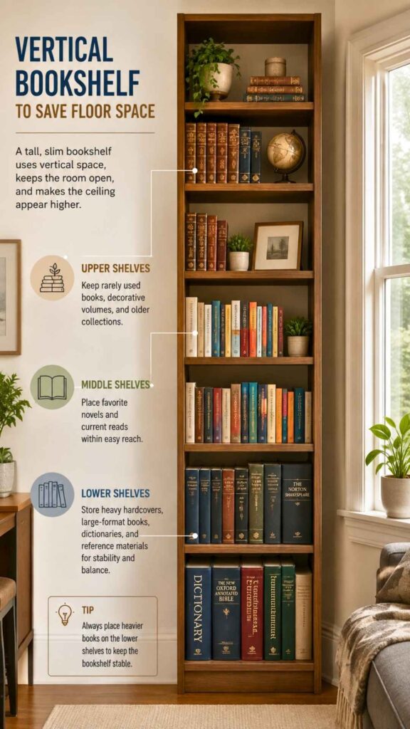 Vertical Bookshelf Design to Save Floor Space