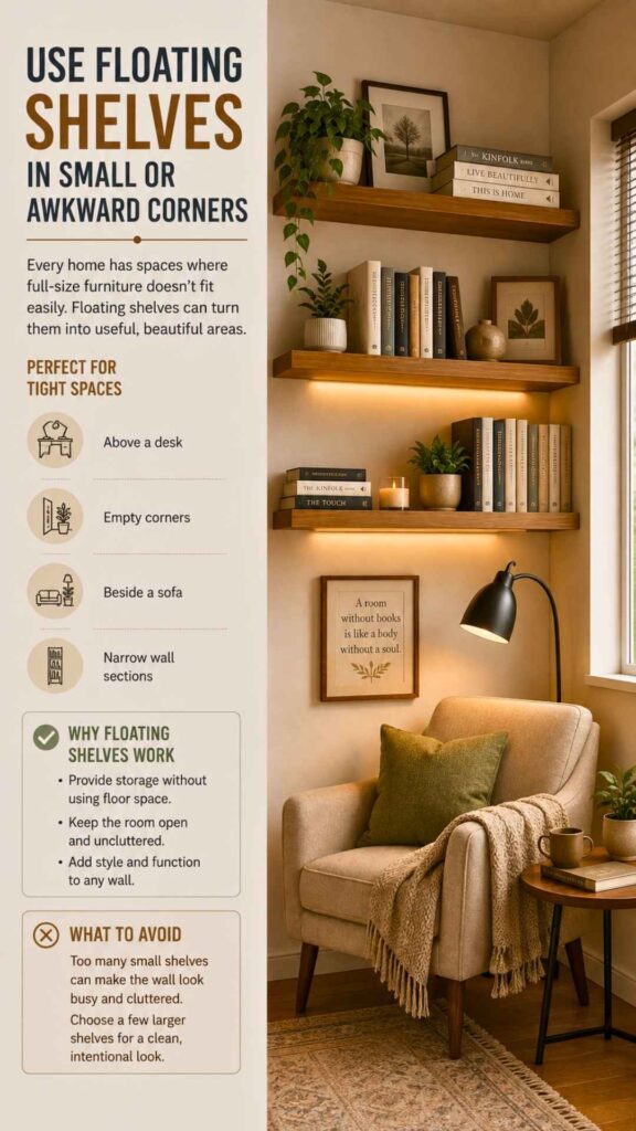Use Floating Shelves in Small or Awkward Corners