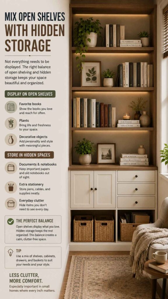 Mix Open Shelves With Hidden Storage