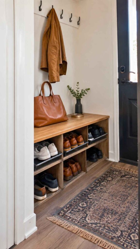 Store Shoes Under an Entryway Bench