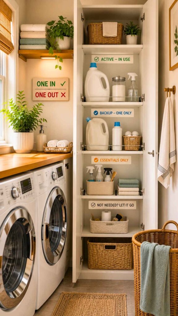 Follow a “One In, One Out” Laundry Supply Rule
