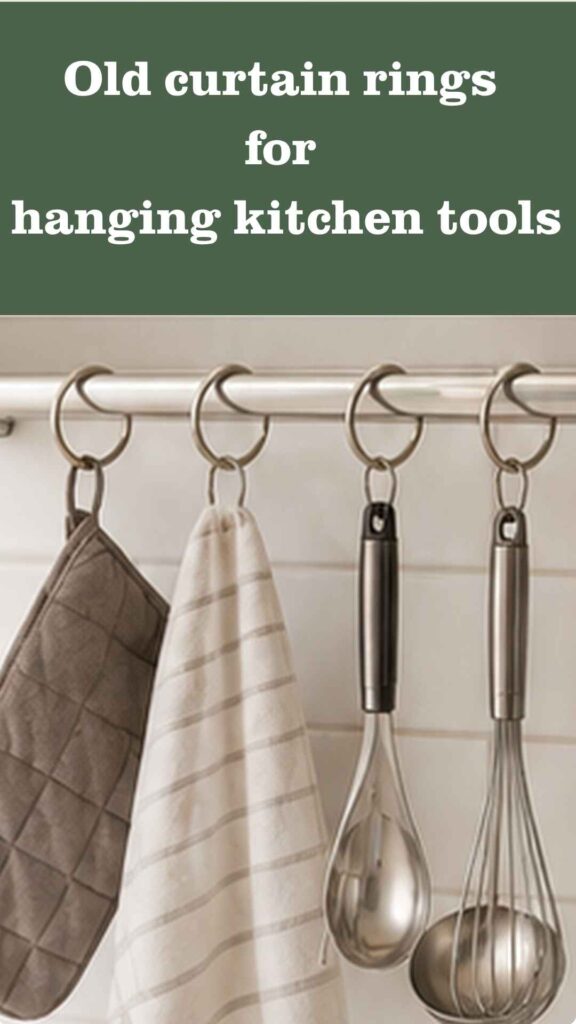 Use Old Curtain Rings to Hang Kitchen Tools