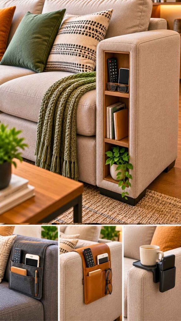 Turn the Sofa Arm Into a Mini Storage Station
