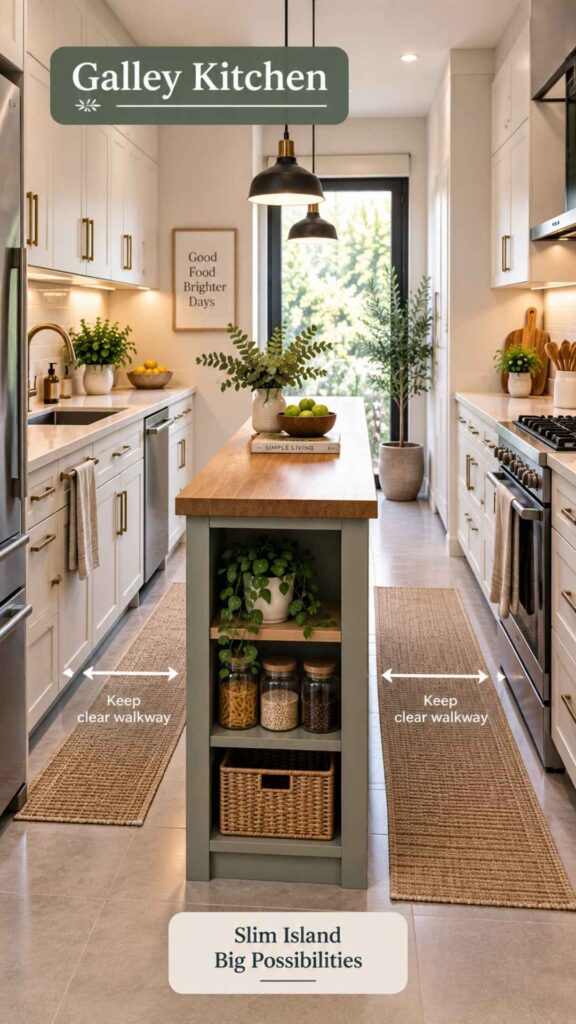 . Use a Slim Island in a Galley Kitchen