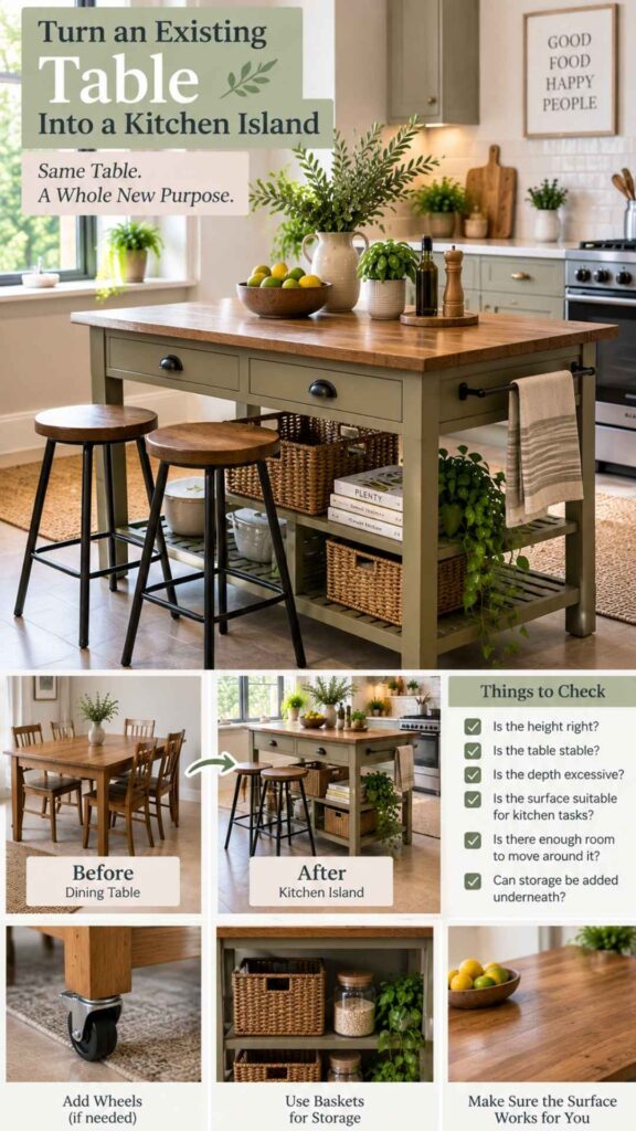 Turn an Existing Table Into a Kitchen Island