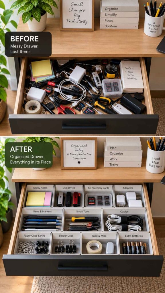Use Drawer-in-Drawer Organization for Small Office Accessories