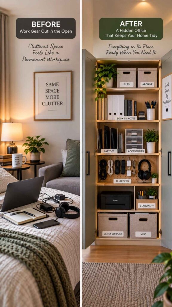 Create Hidden Home Office Storage Inside a Closet or Cabinet